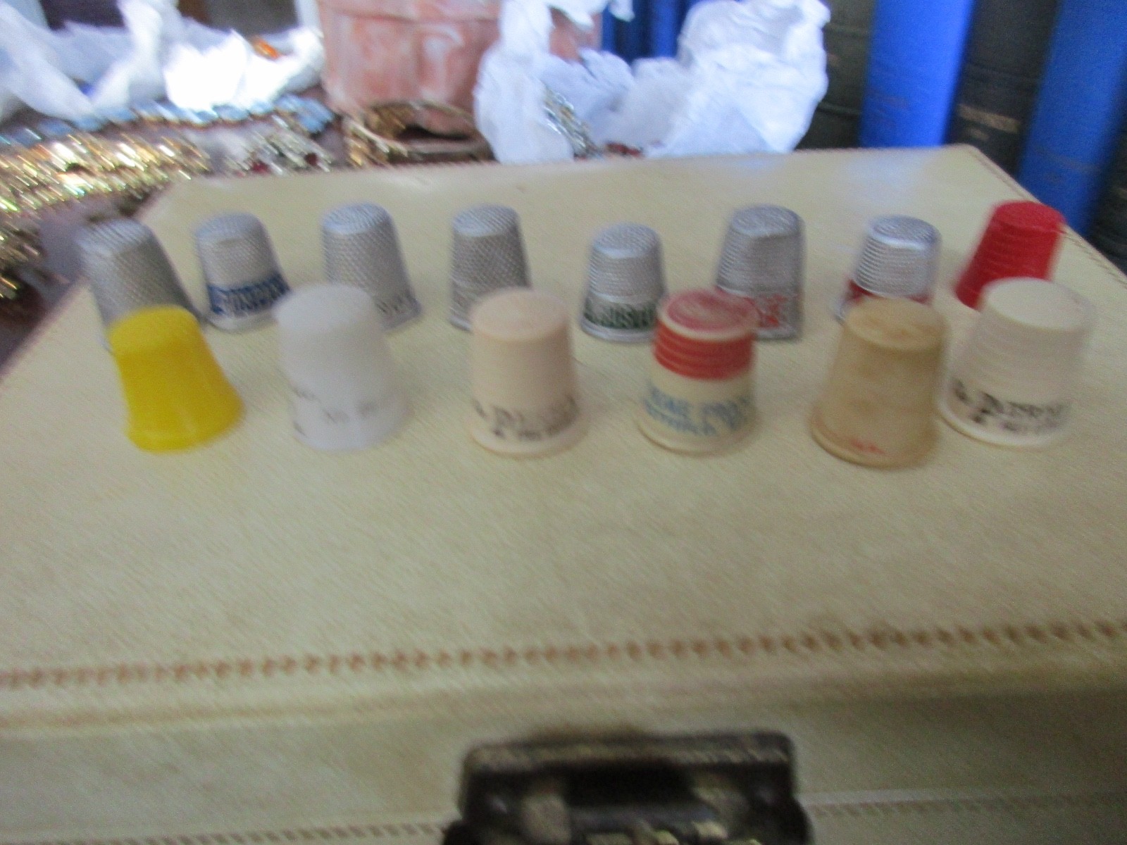 VINTAGE Thimble Lot Of 12 Advertising Perma Stone IH/Komo Flour Westfield Ma  1