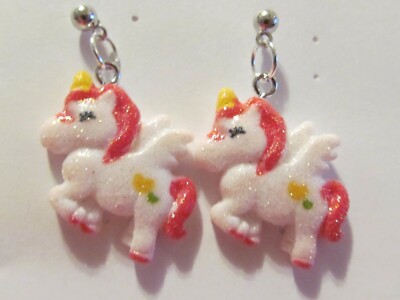 Childrens Pony-Unicorn-Pegasus-Rainbow Nickel Free Stud Earrings Pic 1 Very Cute