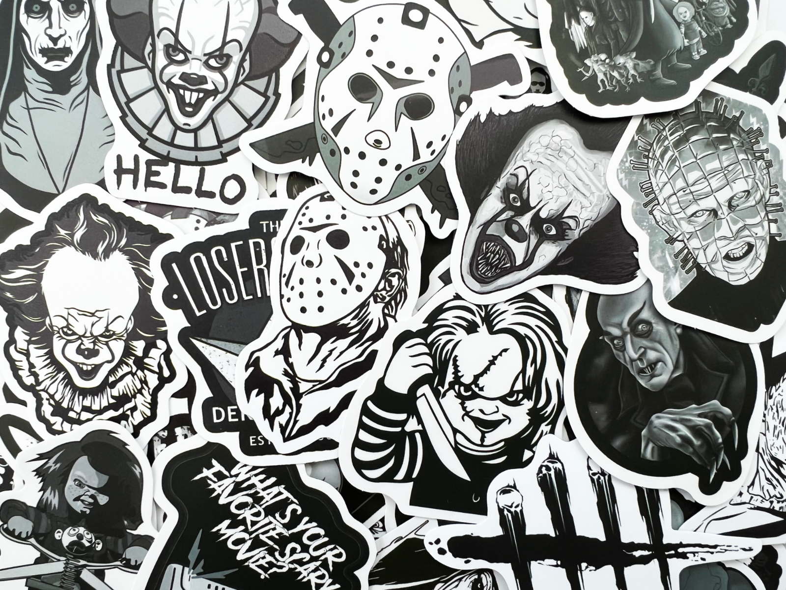 100 Horror Movie Black and White Gothic Laptop Stickers Dark Tattoo Goth Decals