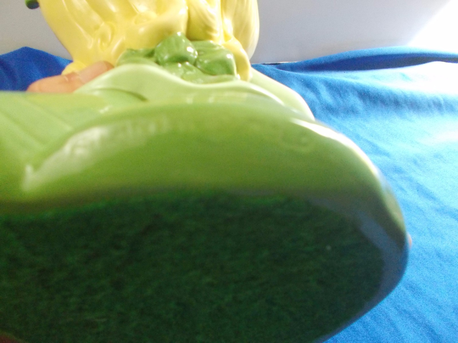 Atlantic mold girl green dress doll basket statue figure ceramic 11”  Vintage