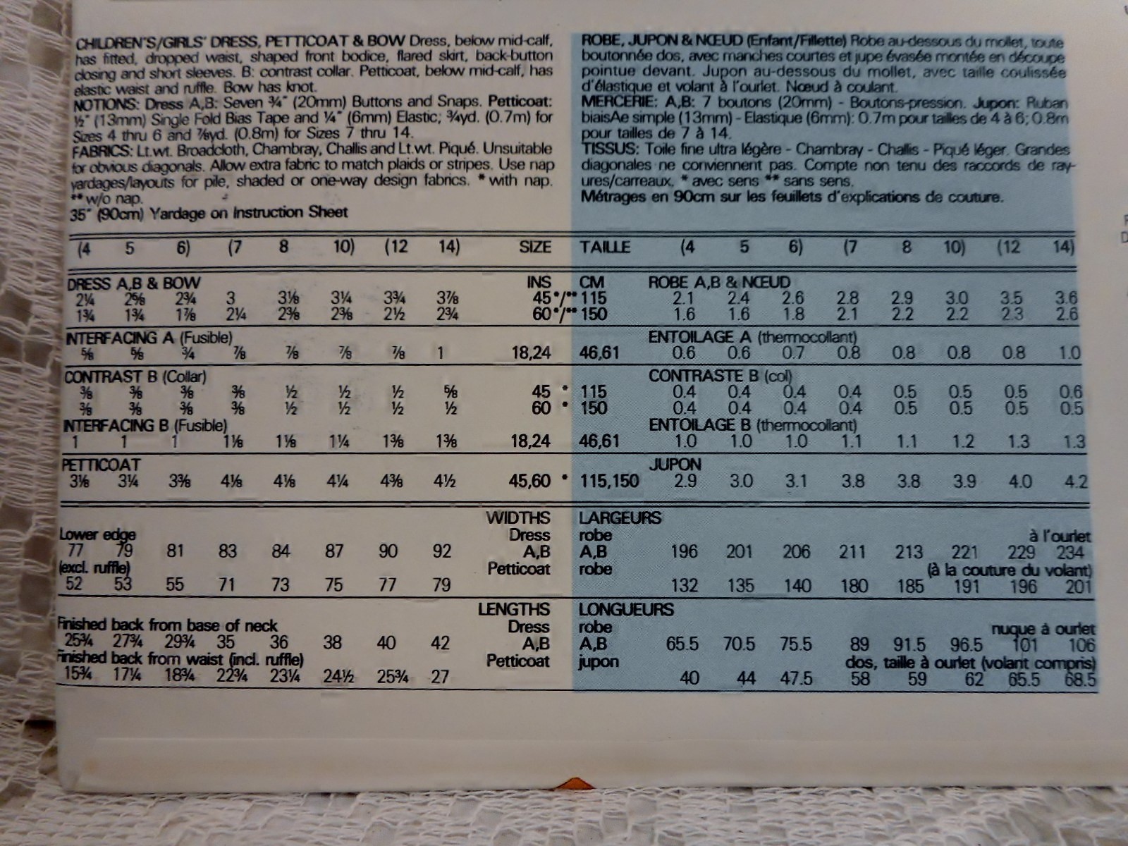 Butterick 3980 Girls size 7-8-10 Dress Petticoat Bow  (complete uncut)