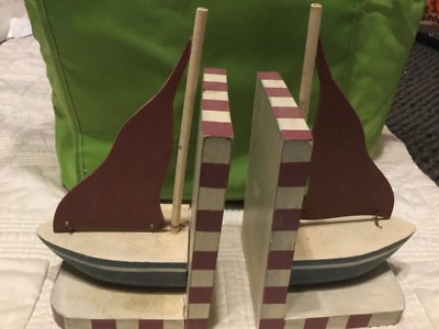 World Bazaars,Inc. Red,White,Blue Painted Wooden Sailboat Bookends