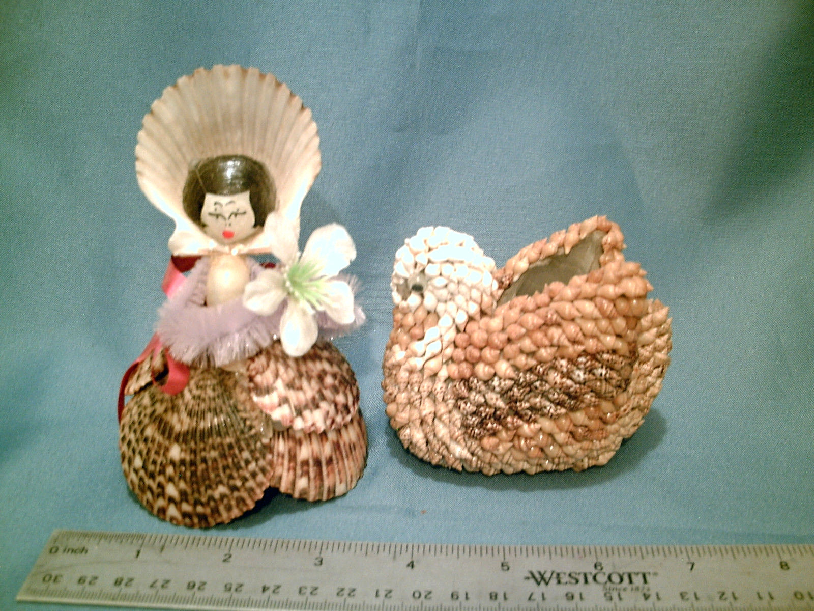 ESTATE LOT! of 5 Hand-Crafted Sea Shell Figures Bird Race Car Trinket Dish Heart