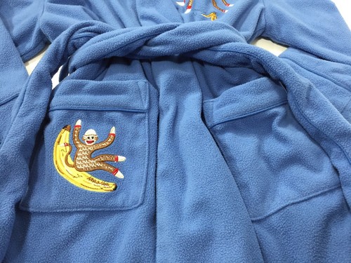 Nick Nora Childrens Toddler Blue Sock Monkey Bath Robe Yellow Bananas Size 3T