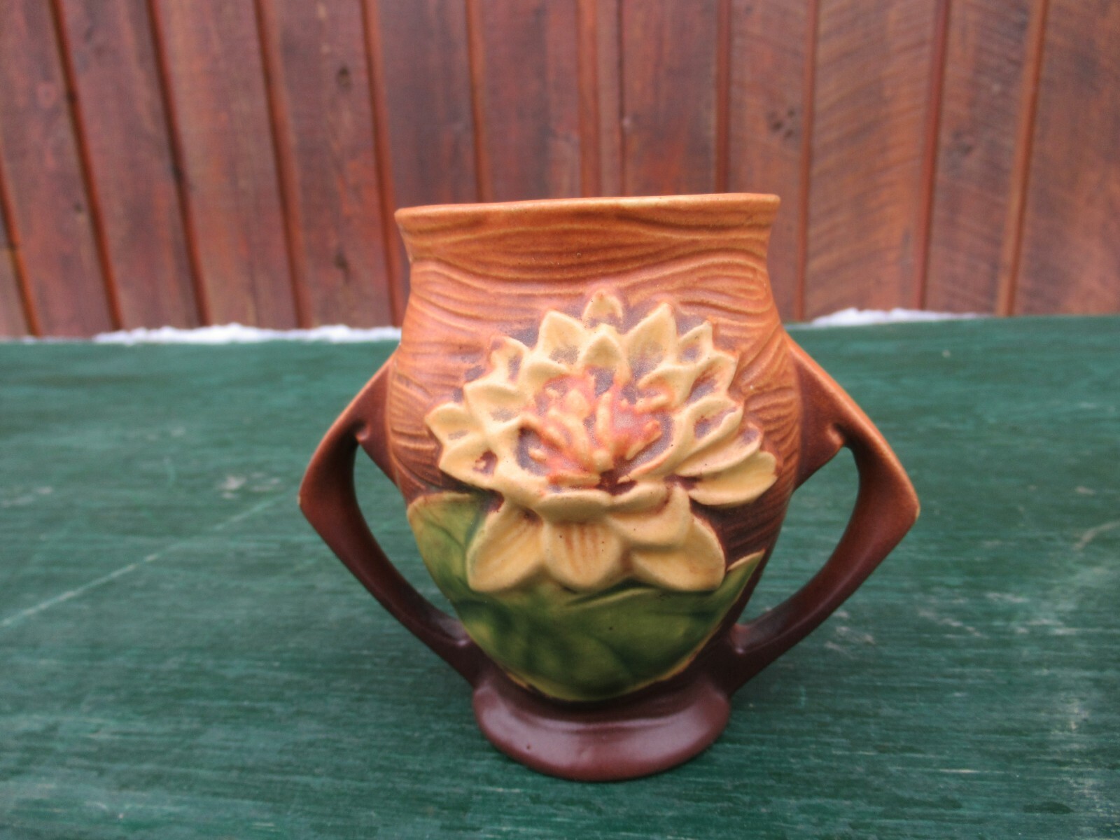 Vintage Roseville Pottery Orange WATER LILY Vase 71-4