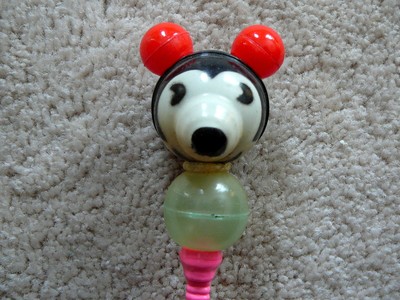 VINTAGE 1930s CELLULOID MICKEY MOUSE BABY RATTLE TOY - IRWIN USA - 6-5/8