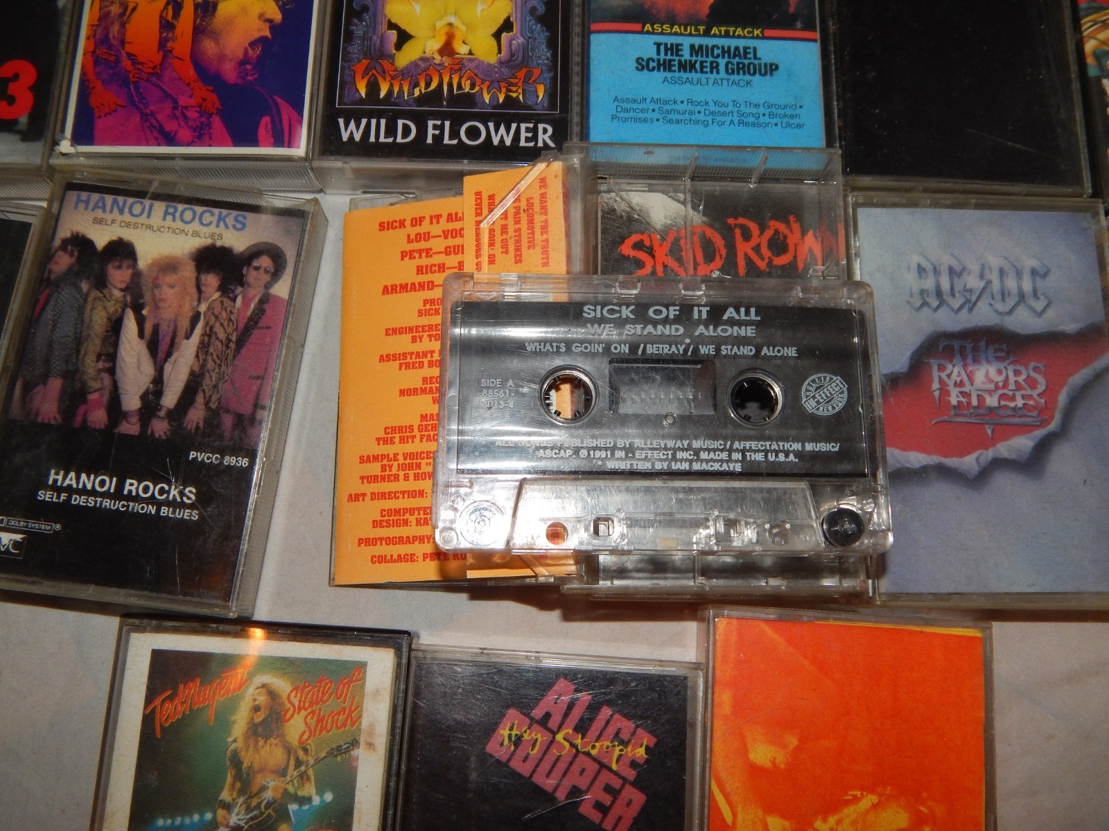 15 Cassette Tape Lot in Carrying Case Metallica, Cult, Blind Melon, Skid Row