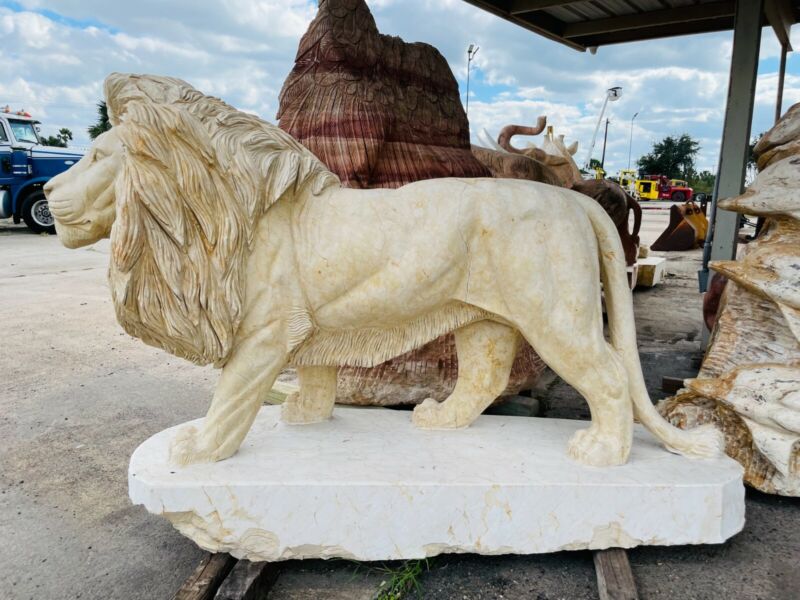 Beautifully Hand Carved Large Marble Lion Statue