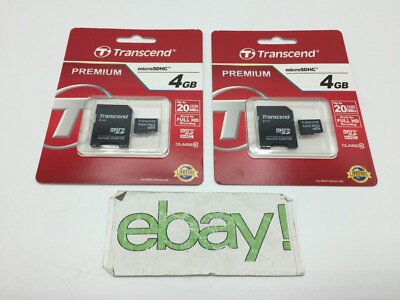 LOT of 2 Transcend 4GB micro SDXC SDHC Class 10 (Premium) SD w/ Adapter FREE S/H
