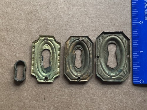 Lot of 6 Antique/Vintage Brass Keyhole Escutcheons, Good/Fair Condition