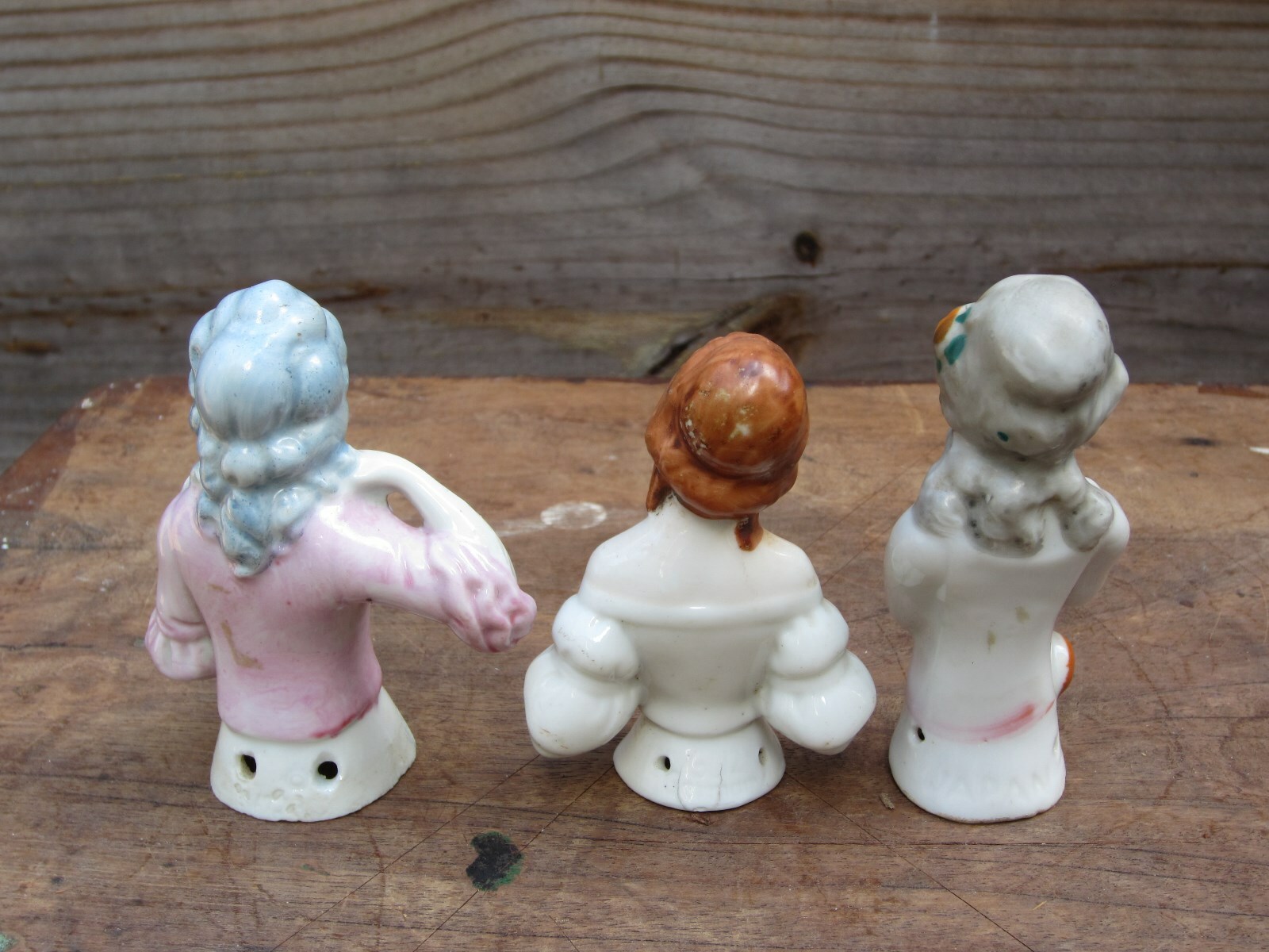 SET OF 3 PIN VTG CUSHION HALF DOLLS .. One Made in GERMANY .. Two Made in JAPAN