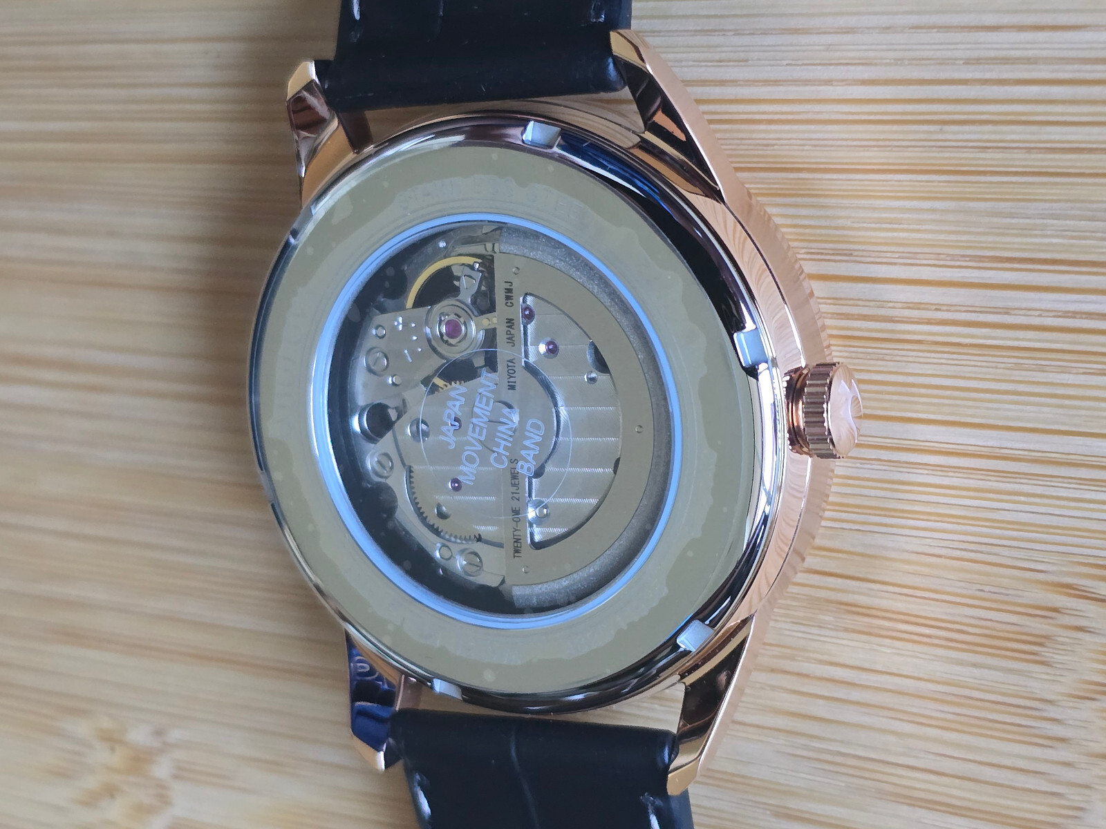 Pre-owned Bulova Automatic Men's Watch Rose Gold Tone Leather Band 97a140