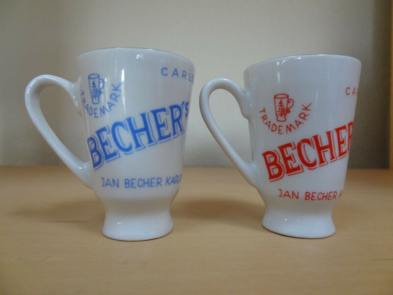Vintage Porcelain Jan Becher  Shots - Blue &Red - Czechoslovakia