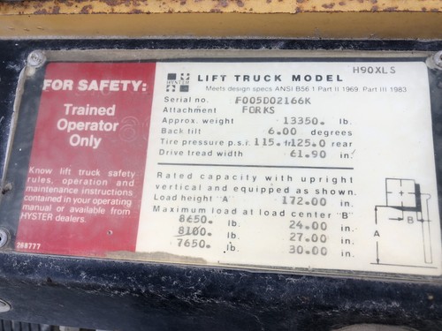 MAKE OFFER! NOT RUNNING: WHOLE OR PARTS: Hyster H90XLS Forklift w Perkins Diesel