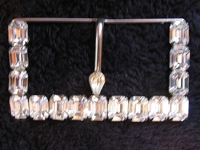 SPARKLING Deco 1930 Silver Crystal Paste Rhinestones Belt Sash Buckle 3