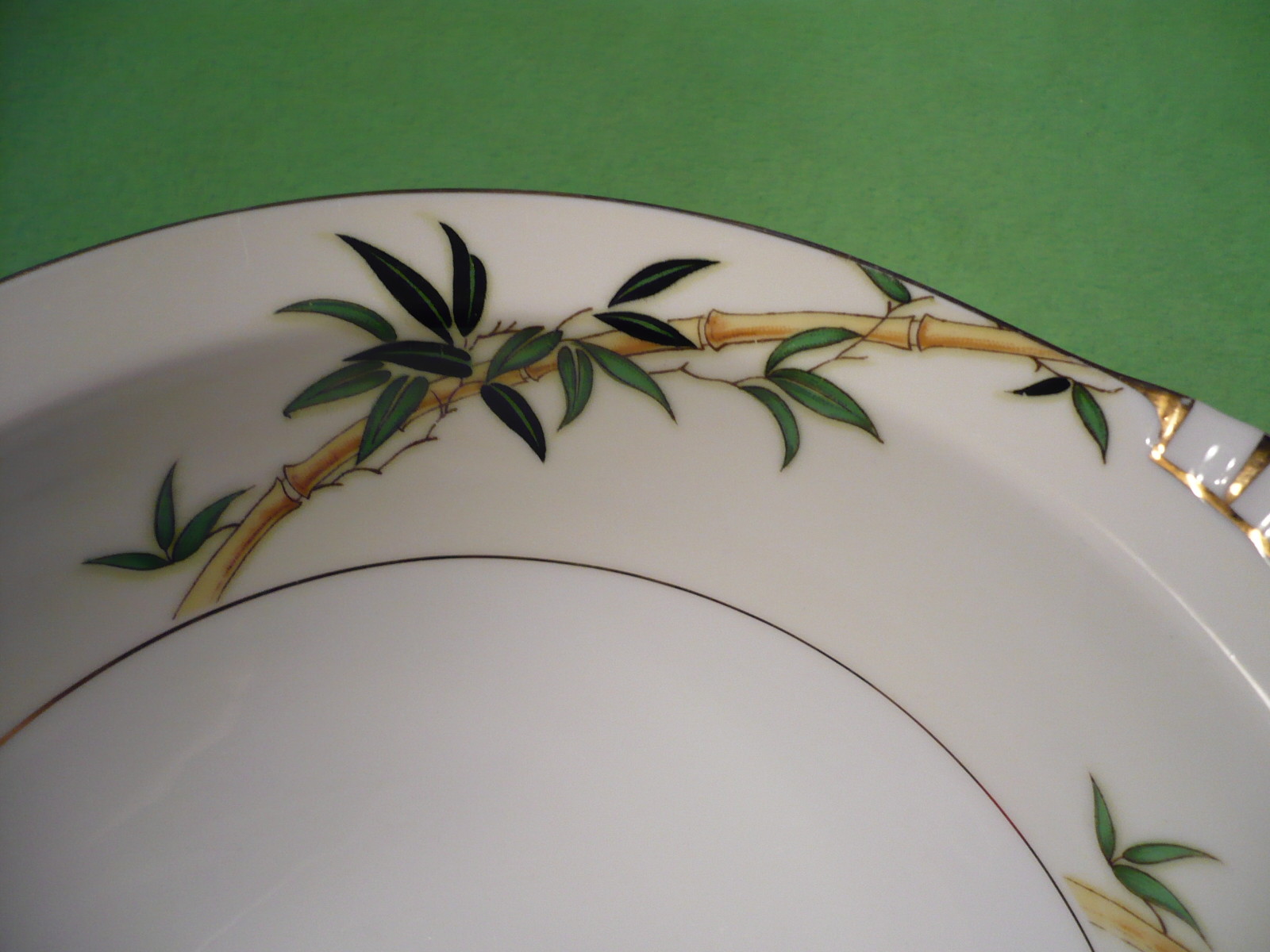 Vintage Kent China BALI HAI Bamboo pattern round open serving bowl w/ handles.