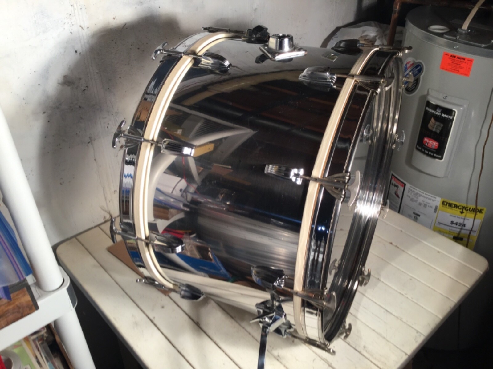 VINTAGE 1970's LUDWIG B/O 24”x14” STAINLESS STEEL BASS DRUM