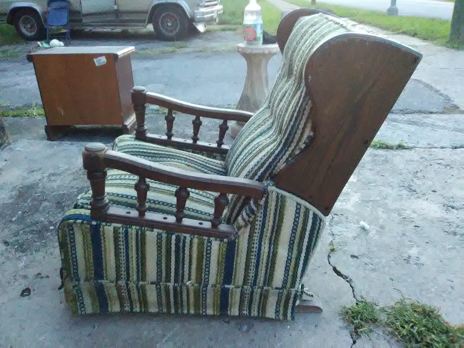 Antique  Rocker Recliner Chair Wing Back With Turned Wood  Spindles Decor