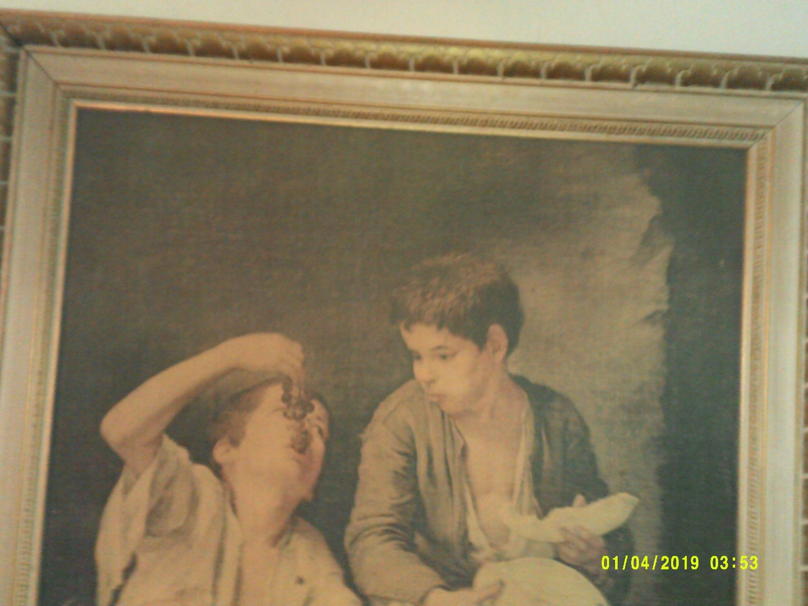 LARGE CANVAS WALL HANGING PICTURE BOY EATING GRAPES BOY EATING CANTALOUPE