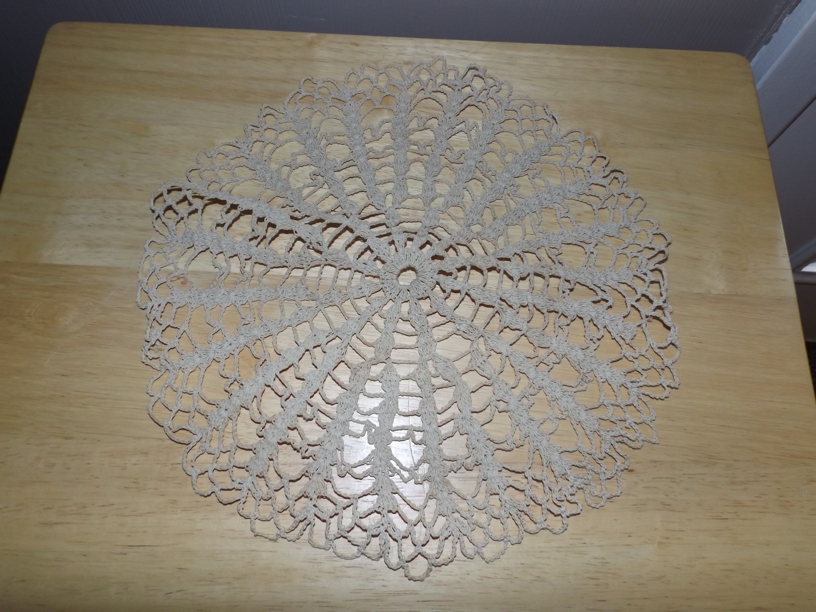 Vtg Round Beige Off White Starched Crocheted Crochet Doily 12