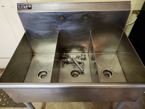 OPEN BOX - Three 3 Compartment Stainless Steel Commercial Kitchen Sink