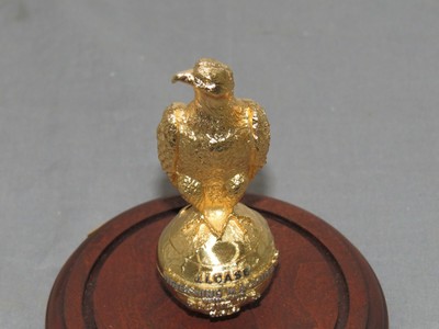 Vintage JI Case OLD ABE Gold Eagle Statue in Glass Dome Diecast Wood Plaque RARE