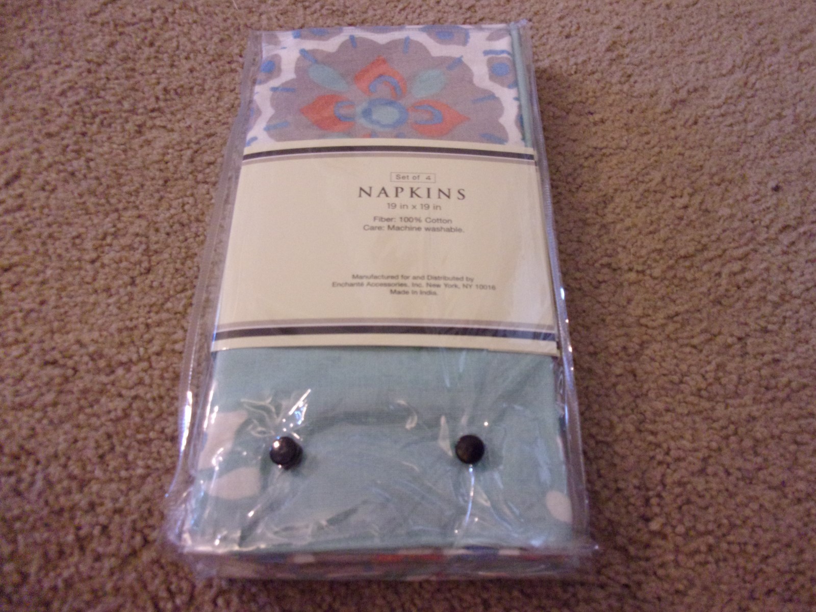 RAYMOND WAITES HOME & DESIGN NAPKINS (4) GRAY BLUE  NIP 19