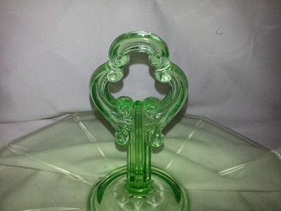 Vintage Vaseline glass dessert plate with handle   #    1603