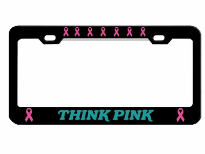Think Pink Breast Cancer Ribbons Car License Frame 