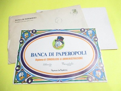 SET BUSTA + DIPLOMA BANCA PAPEROPOLI CLUB ELAH ZIO PAPERONE TOPOLINO GADGET 1971
