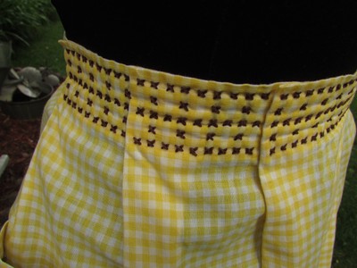 Vintage Cotton Gingham Yellow & White Half Apron with Cross Stitching
