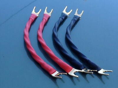 Set 4 Canare 4S11 Star Quad Bi Wire Speaker Jumper Cables Spade to Spade 10 AWG