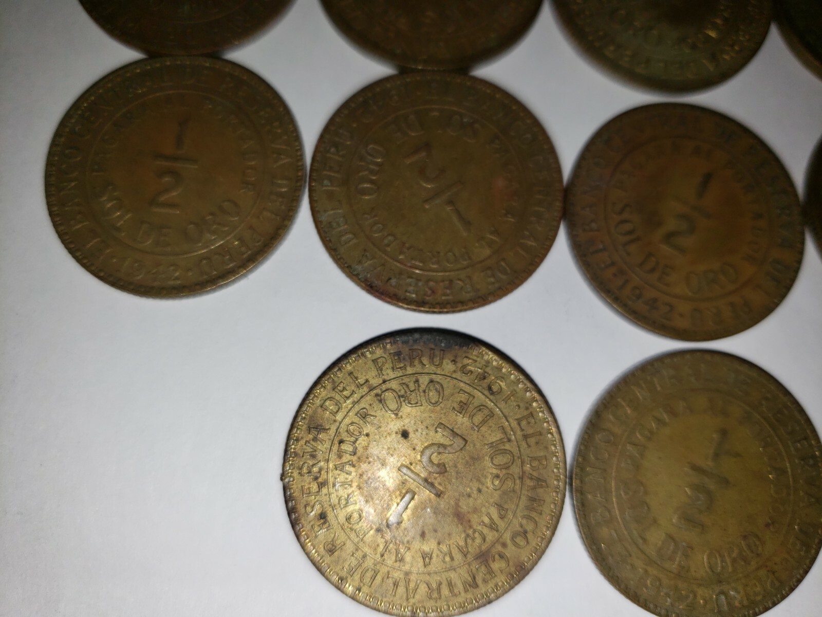 Peru Coin Collection, 18 Total Coins, 1942-44 1/2 Sol Coins