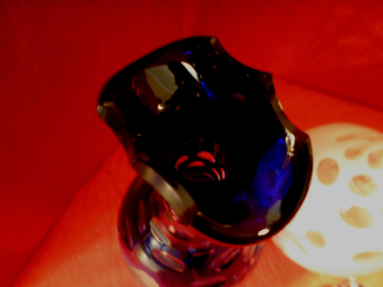 Victorian decanters cut to clear Pair cobalt blue white