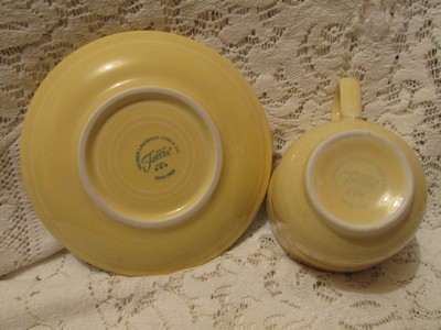 One Homer Laughlin Fiesta Ware Yellow O-Handled Coffee Cup and Saucer Set