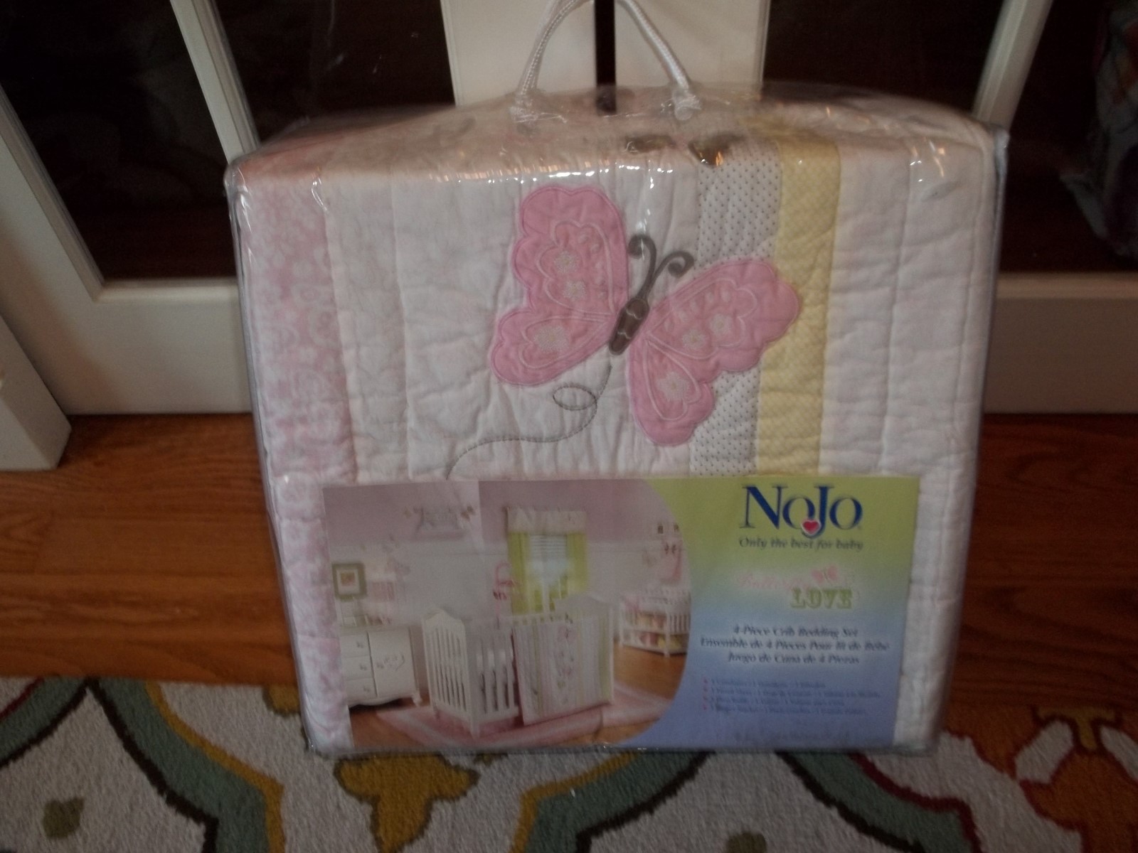 NIP Nojo Butterfly Love Collection Pink yellow White 4pc Crib Bedding Set