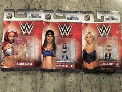 Nano Metalfig Figures WWE Divas Nikki Bella Charlotte Flair Sasha Banks Die-Cast