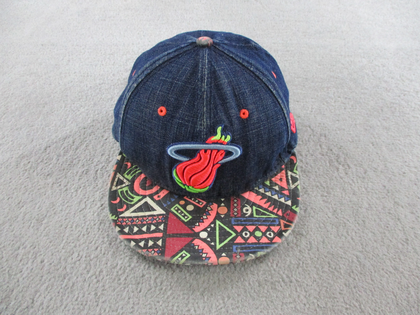 Miami Heat Hat Cap Strap Back M/L Denim Retro Geometric New