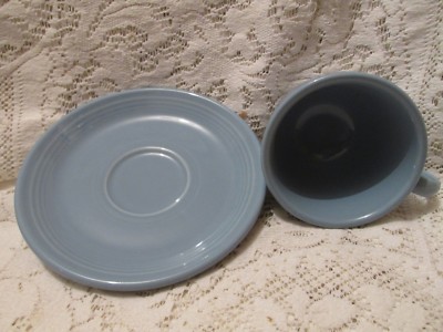 One Homer Laughlin Fiesta Ware Blue O-Handled Coffee Cup and Saucer Set