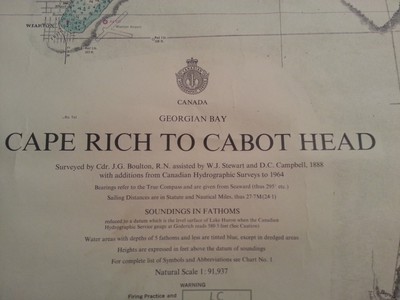 1971 Cape Rich to Cabot Head Nautical Map - Soundings in Fathoms - Georgian Bay