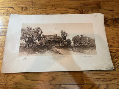 1800s Signed Ernest C. Rost E.C. Rost Etching Edgar Allen Poe New York Cottage