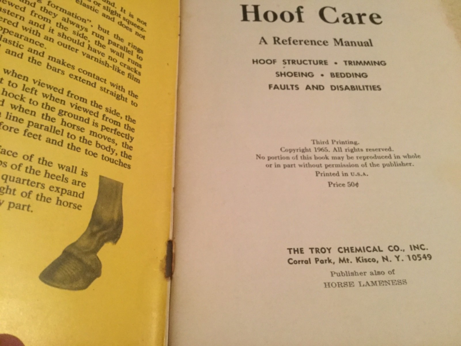 Vintage Hoof Care Reference Manual From Troy Chemical. 1965