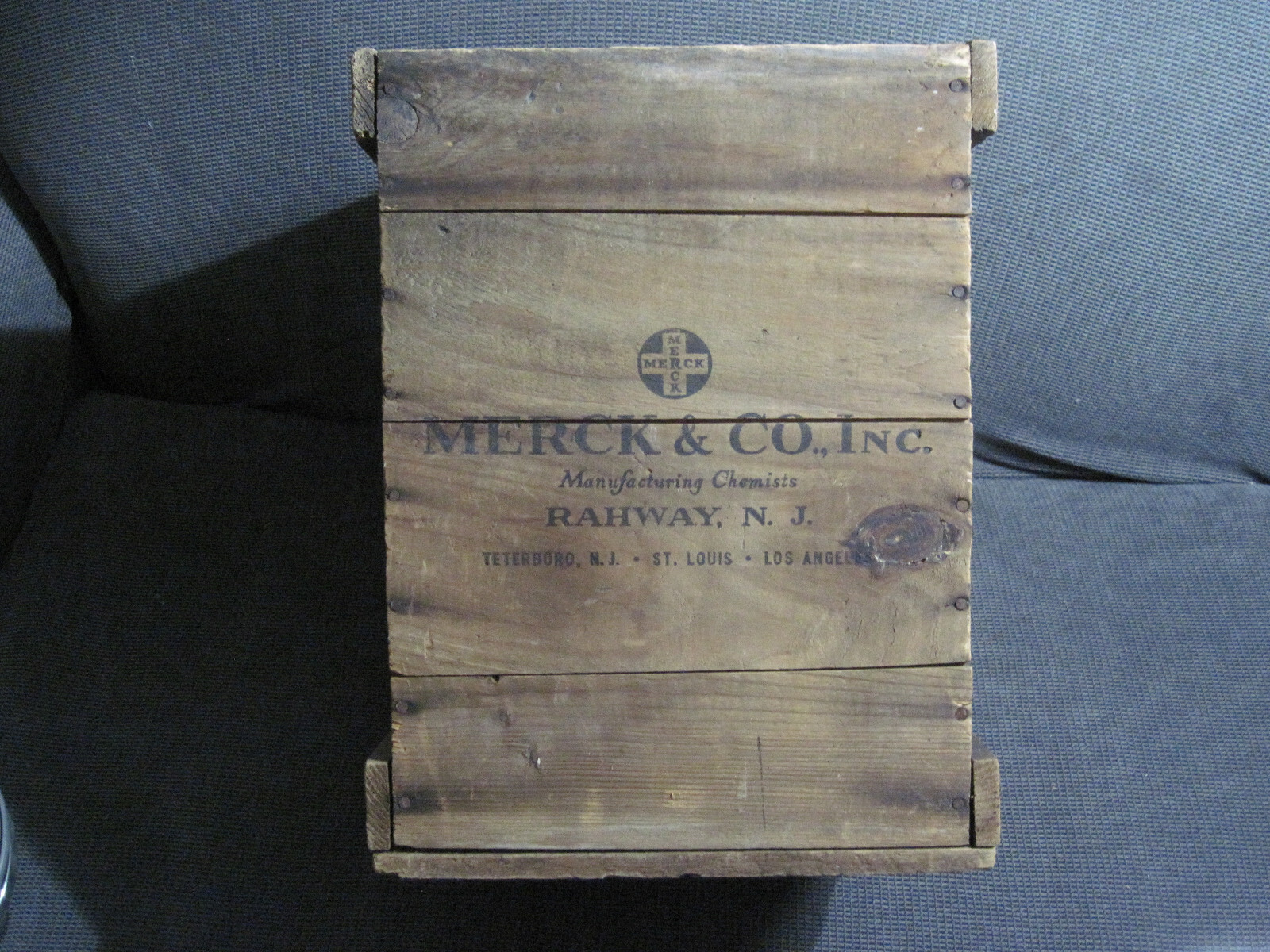 Antique Merck & Co. Manufacturing Chemists wooden shipping storage box crate