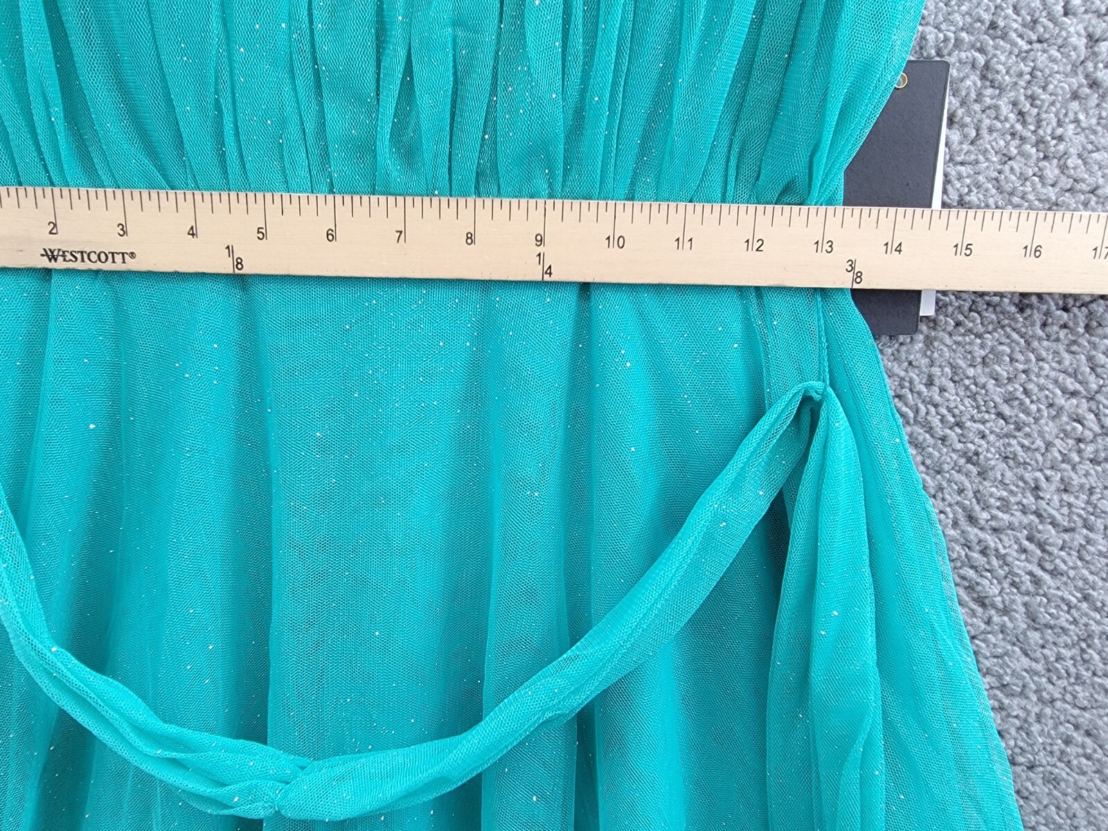 City Studio Jewel-Strap Glitter-Tulle Dress Juniors 9/10 Seafoam Belted Back Zip - Picture 6 of 16