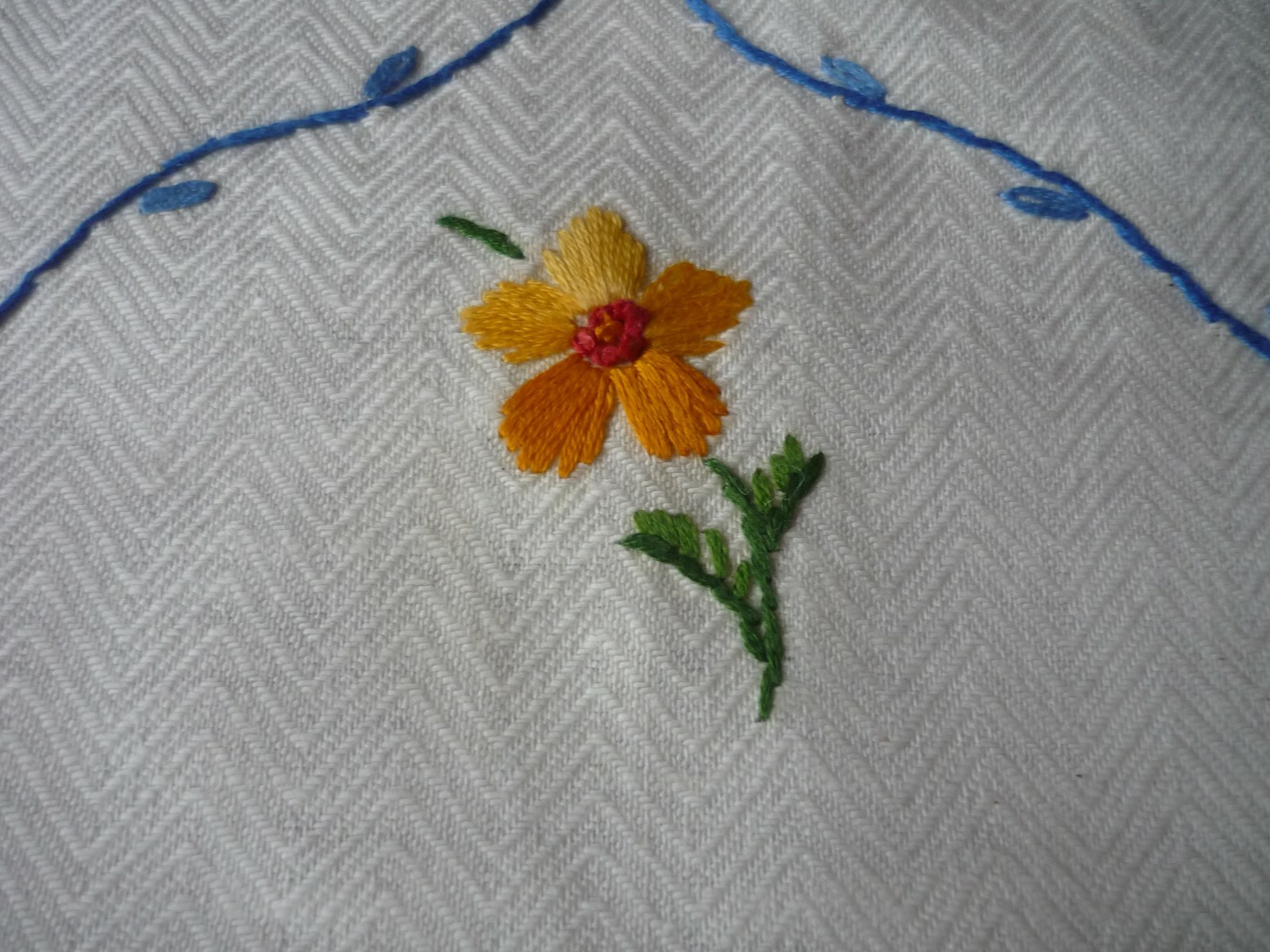 Vintage Butterflies & Flowers Embroidery on Ivory with Fringe 21