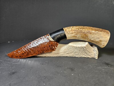Killer Mahogany Obsidian Knife~Elk Antler~Worldwide Talented Artist~KENNY Hull