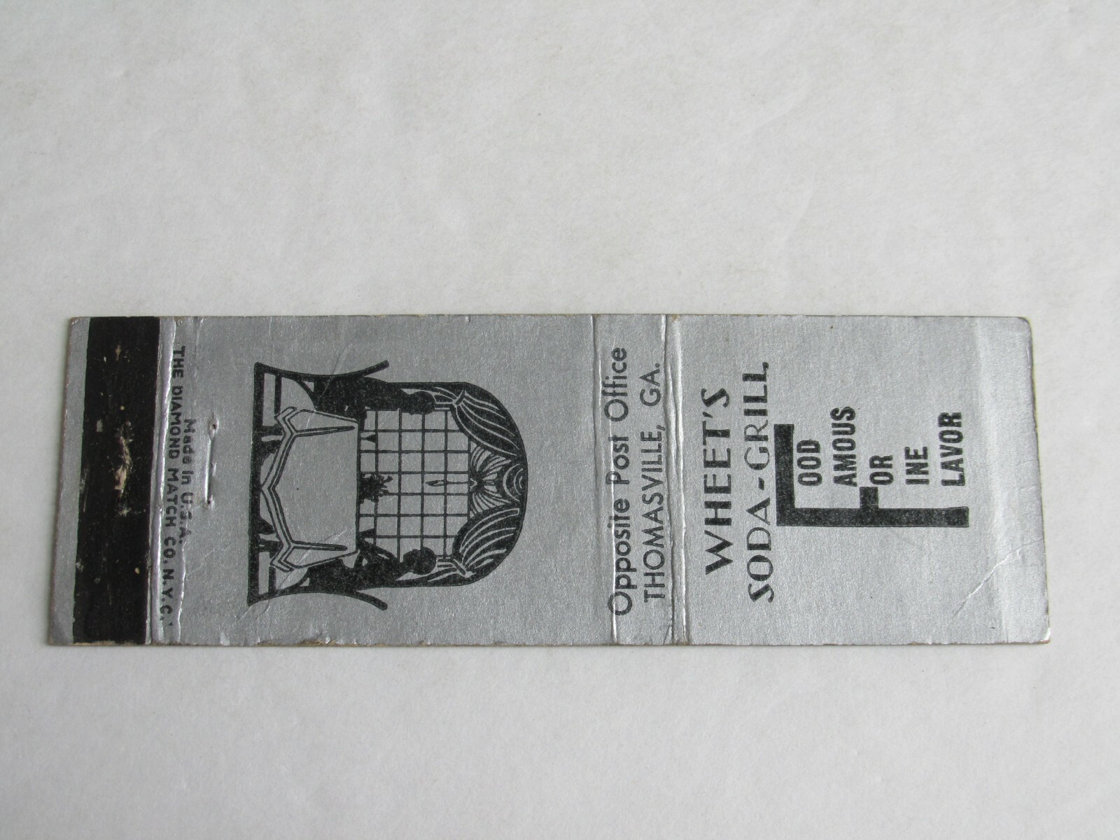 AD25 Vintage Matchbook Cover Wheet's Soda-Grill Thomasville AD25 Vintage Matchbook Cover Wheet's Soda-Grill Thomasville
