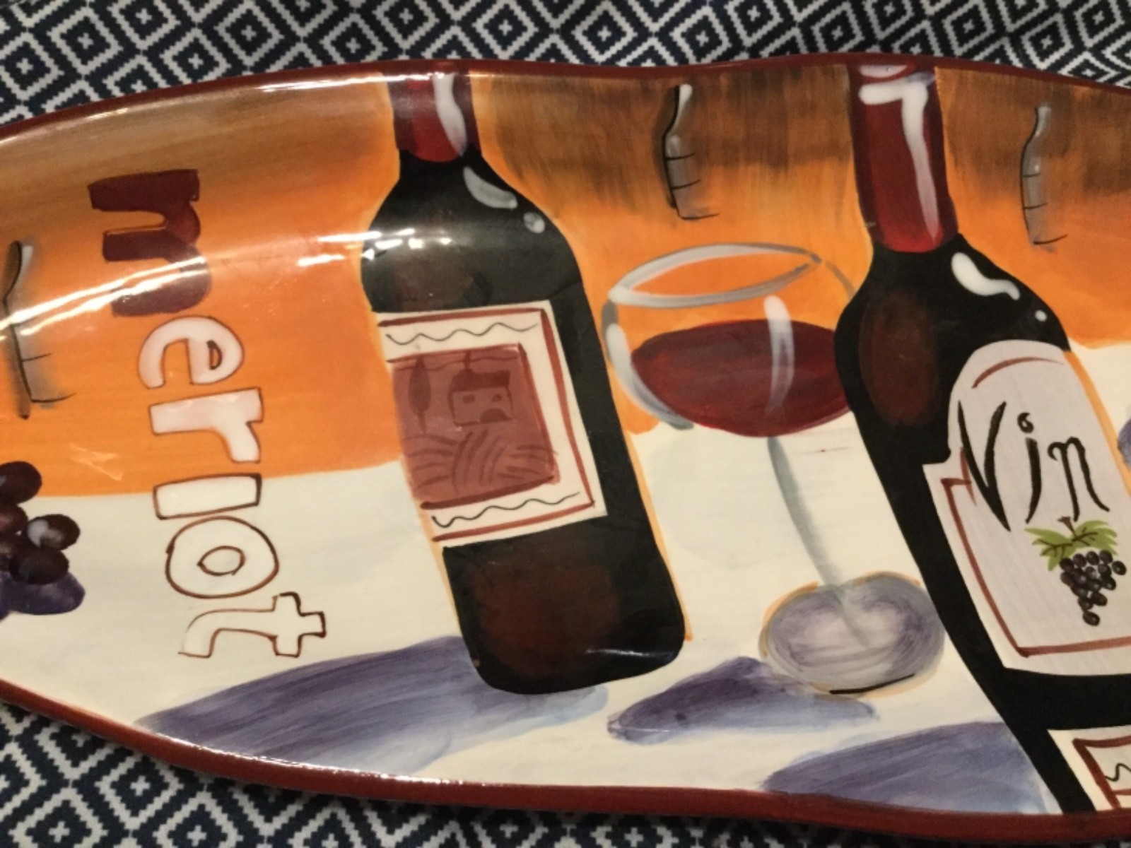 Clay Art~Wine Cellar Hand Painted Tray 20” x 7”