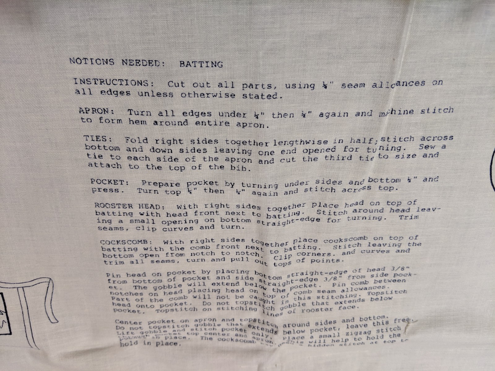 Country Rooster Cotton Apron Pattern Fabric