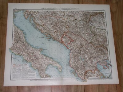 1905 ANTIQUE MAP OF CROATIA BOSNIA SERBIA / KOSOVO MONTENEGRO ALBANIA GREECE 